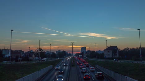 Timelapse-of-a-highway--rush-hour-at-sunrise