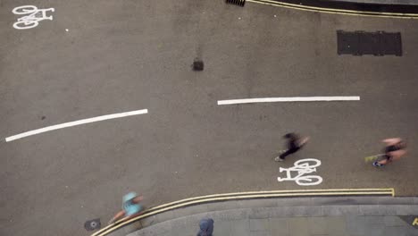 Sped-up-timelapse-birds-eye-view-of-runners-on-street