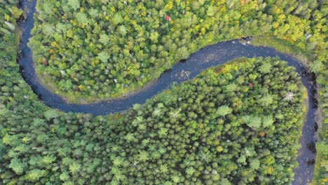 TOP-DOWN-drone-footage-flying-towards-a-curve-in-a-river