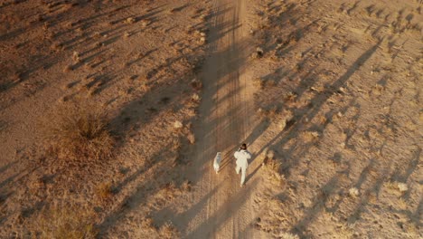 Hombre-Caminando-Pitbull-Sin-Correa-Por-El-Desierto-De-Mojave