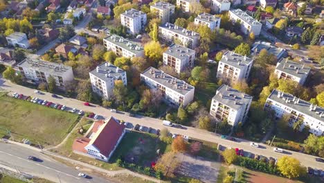 Aerial-arrival-part-2-drone-shot-of-blocks-of-flats-in-a-sub-urban-area-near-Budapest,-Hungary