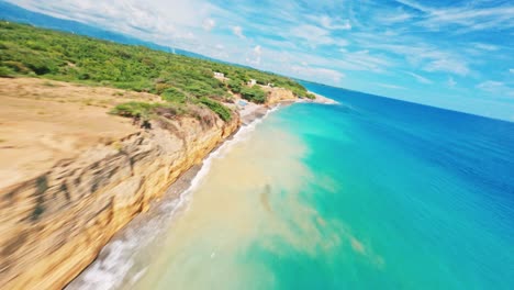 Fpv-flight-on-the-beach-in-Matanzas-Bani,-Dominican-Republic