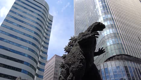 Statue-of-the-Godzilla-radioactive-monster-in-the-middle-of-the-Hibiya-Godzilla-Square