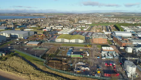 Aerial-footage-of-Montrose-town,-Angus,-Scotland