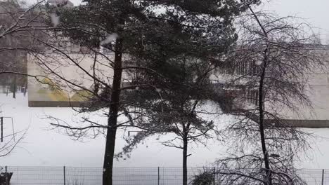 Empty-kindergarten-in-background-while-snowing