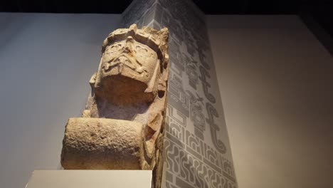 Closeup-of-a-Mayan-sculpture-in-the-Great-Museum-of-the-Mayan-World-in-Merida,-Yucatan,-Mexico