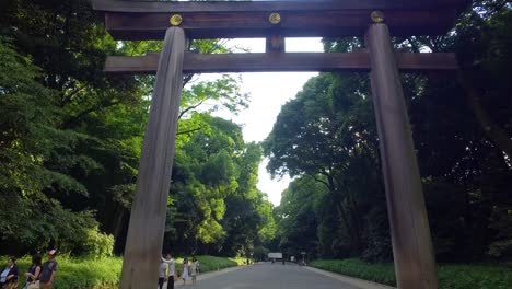 Torii,-a-traditional-Japanese-gate-at-the-entrance-of-Meiji-Shinto-Shrine-located-in-Shibuya,-Japan