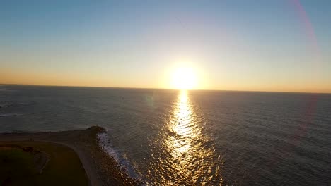 Drone-flying-above-the-sea.-Sunset-Israel