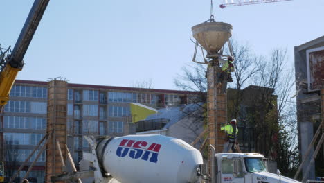 Construction-Site-Concrete-Pour-from-a-Crane