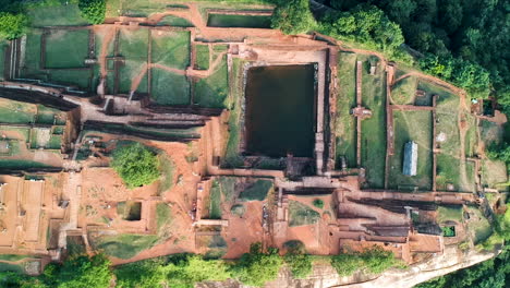Aerial-over-lion-rock,-Sigiriya-rock-fortress