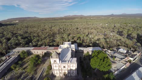 Aerial-shot-of-the-Jesuit-Mission-San-Ignacio,-Mulegé-Municipality,Baja-California-Sur