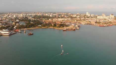 Sailing-the-harbor-of-Mombasa,-Kenya