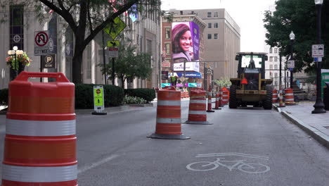 Columbus,-Ohio---August-3,-2019:-Construction-barrels-for-road-work-on-a-street-in-Columbus,-Ohio-on-August-3,-2019
