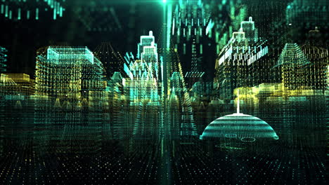 Futuristische-Head-up-display-holografische-Stadt-Digital-Generierte-Bild-virtual-reality-matrix-partikel-In-Der-Cyberspace-hintergrundumgebung