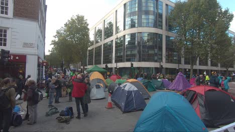 Tents-Belonging-To-Extinction-Rebellion-Protest-Outside-Home-Office-Building-In-London