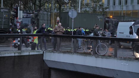Army-vehicles-and-police-blocking-roads-in-The-Hague,-Holland-during-the-huge-protest-of-farmers-against-the-government-concerning-European-emission-regulation