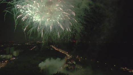 Inside-fireworks-at-dark-sky-aerial-drone-footage