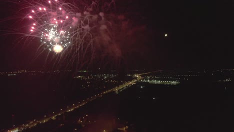 Inside-fireworks-at-dark-sky-aerial-drone-footage