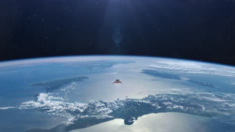Spaceship-Flying-Over-the-Surface-of-Planet-Earth