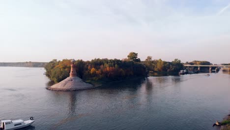 Amazing-revealing-drone-footage-of-the-old-stone-lighthouse-by-the-Danube-river