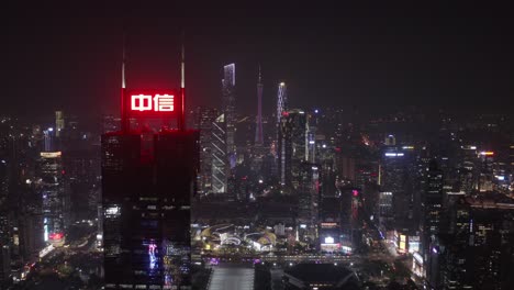 Amazing-view-of-Guangzhou-Citic-Plaza,-downtown-CDB-area-and-Canton-Tower-at-night