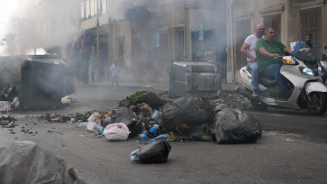 Debris-burning,-think-smoke-and-destruction-after-Beirut-protests-in-Lebanon