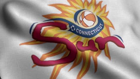 Closeup-3D-Illustration-Render-Einer-Wehenden-Weißen-Flagge-Mit-Der-Sonne-Des-Wnba-Basketballteams-Connecticut