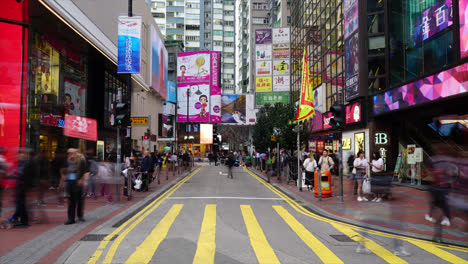 Hong-Kong-China,-circa-:-timelapse-people-and-traffic-in-Hong-Kong-around-causeway-bay-area