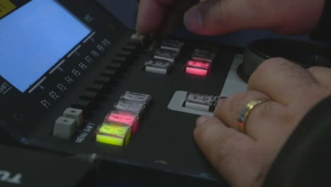 Broadcast-live-slow-motion-control-panel-with-professional-evs-operator-working-on-it,-Closeup-Portugal