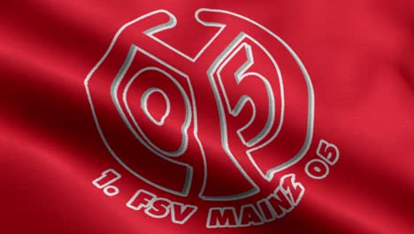 Bucle-Animado-De-Primer-Plano-Rojo-4k-De-Una-Bandera-Ondeante-Del-Equipo-De-Fútbol-De-La-Bundesliga-Mainz