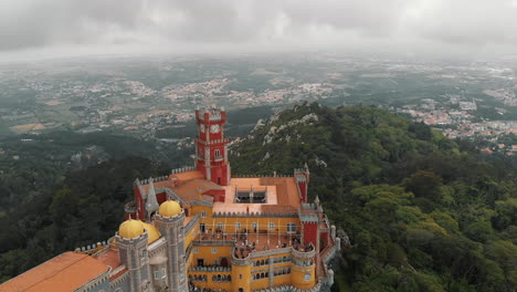 Aerial-view-of-Pena-Palace-in-Sintra,-Portugal