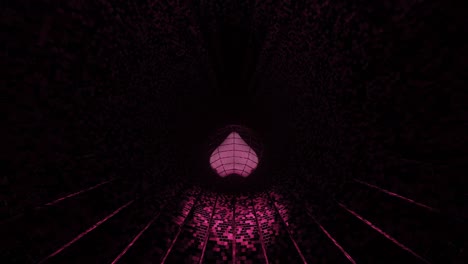 Vj-Loop:-Corazón-Púrpura-3d-Rodando-A-Lo-Largo-De-Una-Superficie-De-Túnel-Digital-Reflectante-Con-Líneas-Que-Desaparecen-En-La-Oscuridad