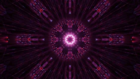 Bright-Pink-Flower-Shape-Space-Tunnel,-Illuminated-Light-Reflections-3D-Graphic