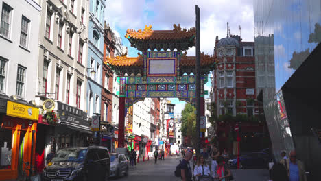 London-England,-circa-:-China-Gate-at-Soho-in-London,-United-Kingdom