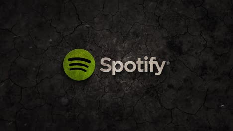 Logo-of-music-streaming-app-Spotify-crashing-down-into-dust-on-earth-ground