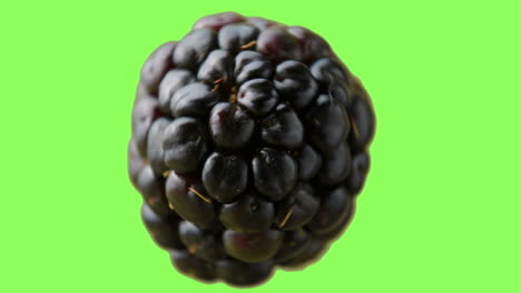 A-blackberry-rotating-clockwise-in-the-air-before-a-green-background
