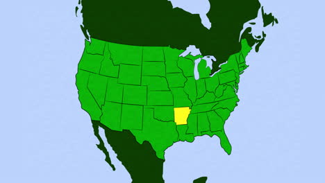 Animación-2d-Del-Mapa-Estadounidense-Con-Arkansas-Resaltado