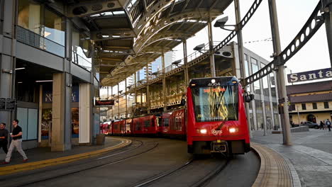 The-beautiful-bright-red-Blue-Line-Trolley-bringing-commuters-to-their-destination