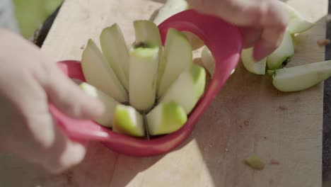 A-woman-cutting-an-apple-into-slices