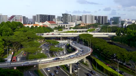 Flowing-traffic-along-an-expressway-,-highway,-in-Toa-Payoh,-Singapore