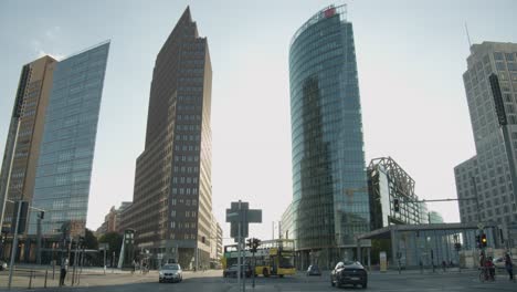 Traffic-on-Intersection-at-Modern-Potsdamer-Platz-in-Futuristic-Berlin