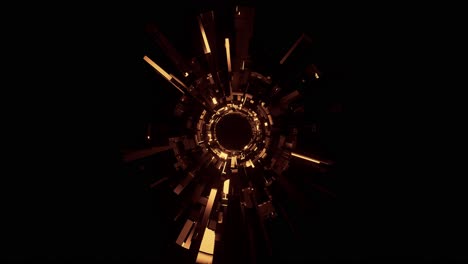 Abstract-hyper-loop-with-pulsing-digitalize-golden-light,-sci-fi-interior,-futuristic-corridor-VJ-for-tech-titles-and-background
