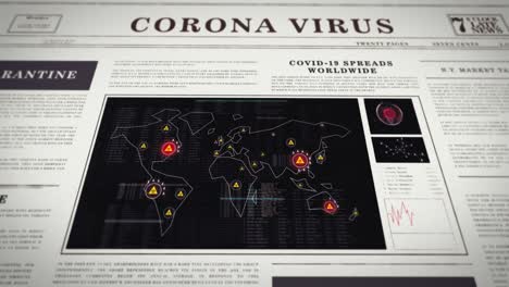Digitale-Zeitung-über-Das-Corona---Covid-19-Virus-Mit-Einer-Bewegenden-Animation-über-Die-Ausbreitung-Auf-Dem-Planeten