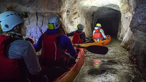 Kayak-underground-adventure-at-Mezica-lead-and-zinc-mine,-Slovenia