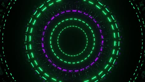 Abstract-concept-of-futuristic-big-form-drum-barrel-mixers-with-neon-purple-and-green-light-rotating-left-and-right-in-the-darkness,-motion-graphic-of-VJ-loops,-3D,-motion-graphic