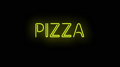 Señal-De-Pizza-Amarilla-Intermitente-Encendido-Y-Apagado-Con-Parpadeo-Encendido-Y-Apagado-Sobre-Fondo-Negro
