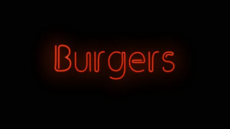 Flashing-red-Burgers-sign-on-and-off-with-flicker-on-and-off-on-black-background