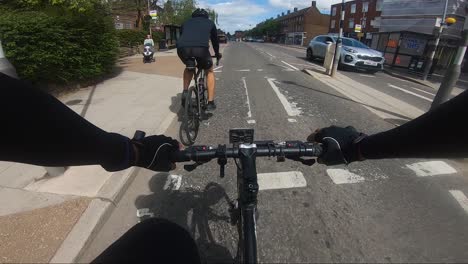 POV-Cycling-Through-Radlett-On-Watling-Street-In-Hertfordshire