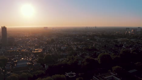 Aerial-Over-Utrecht-During-Golden-Hour-With-View-Of-Dom-Tower-In-Scaffolding