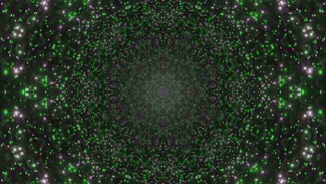 Bewegungsgrafiken-Von-Bewegungen-Durch-Den-Raum-Mit-Winzigen-Grünen-Punkten-In-Kreisförmiger-Bewegung,-Die-Vom-Zentralen-Kern-Ausgehen